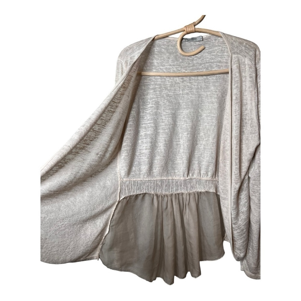 Elena Baldi Oat Sheer Cardigan with Contrasting Silky Hem Made in Italy Size L - Picture 4 of 12